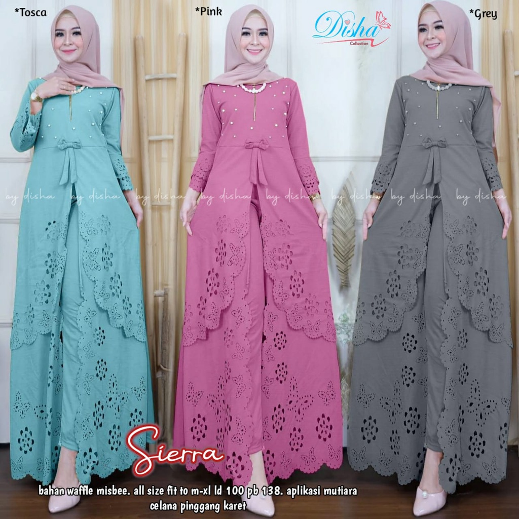 SIERRA SET ORI DISHA / SETELAN LONG TUNIK DAN CELANA FIT M TO XL / SETCEL KONDANGAN / ONESET TERBARU