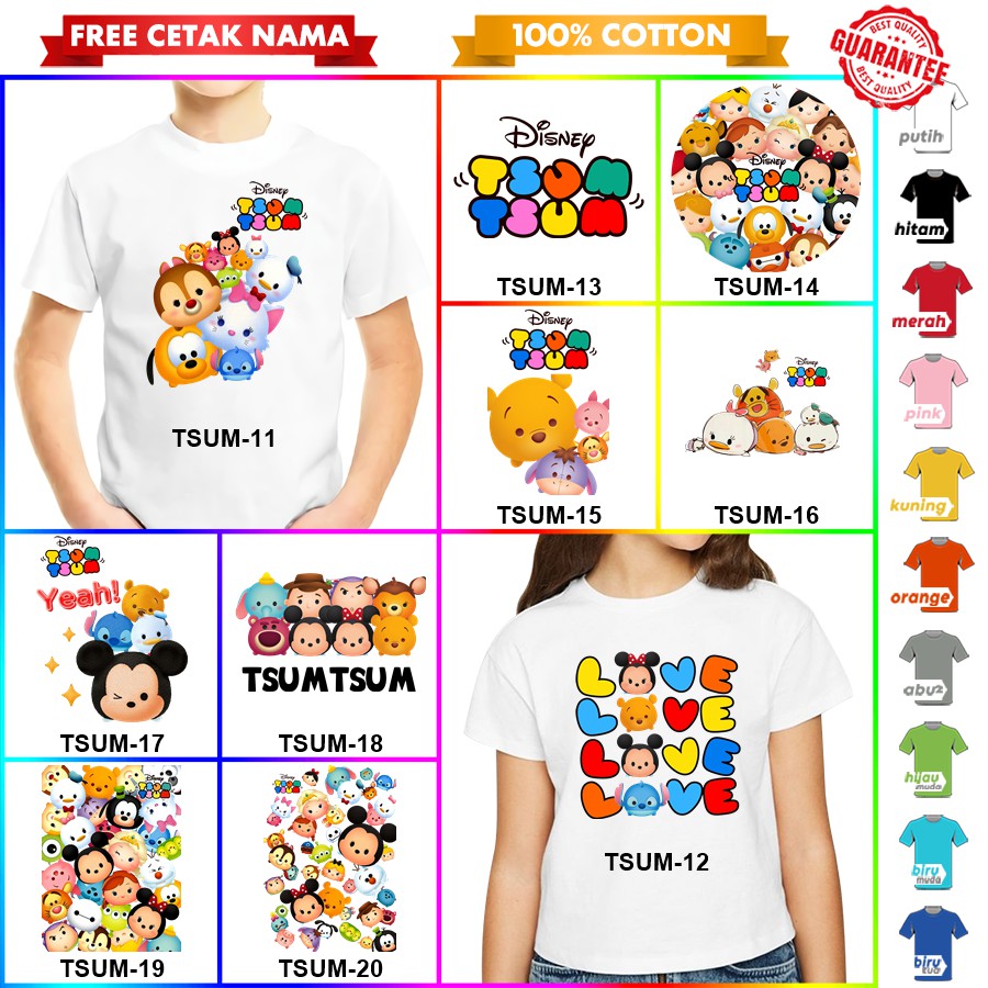 [FREE NAMA!!] Baju Kaos COUPLE  ANAK DAN DEWASA TSUM TSUM TSUM2 BANYAK MOTIF