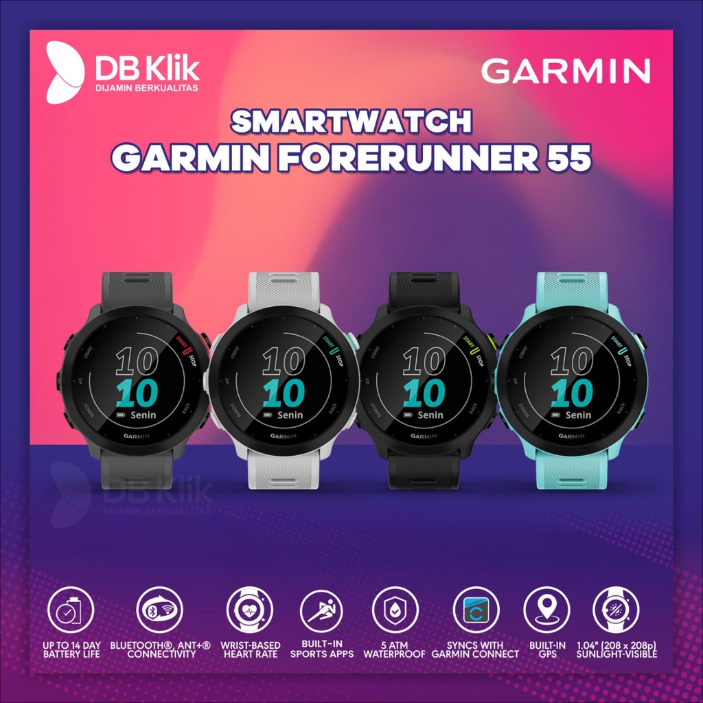 Smartwatch GARMIN FORERUNNER 55 with GPS 1.04&quot; - Garmin Forerunner 55 - BLACK