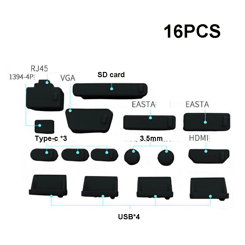 16pcs / Set Plug Penutup Port USB Bahan Silikon Warna-Warni Anti Debu / Air Untuk Laptop