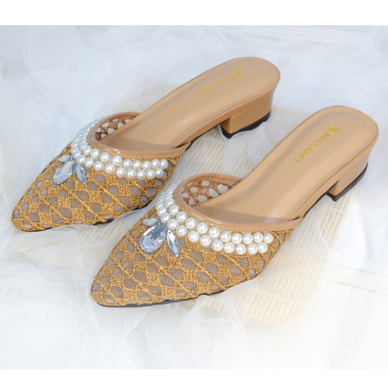 FLASH SALE 7.7 Sandal Wanita Heels Brukat Strap Mutiara HD 09