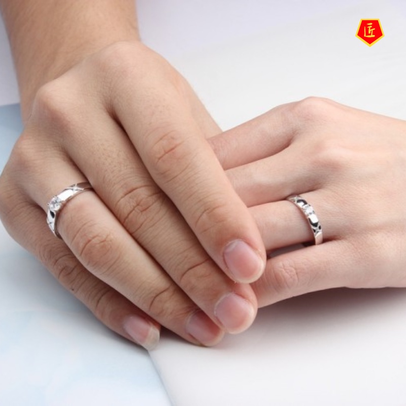 [Ready Stock]Korean Style Simple Diamond Couple Silver Ring