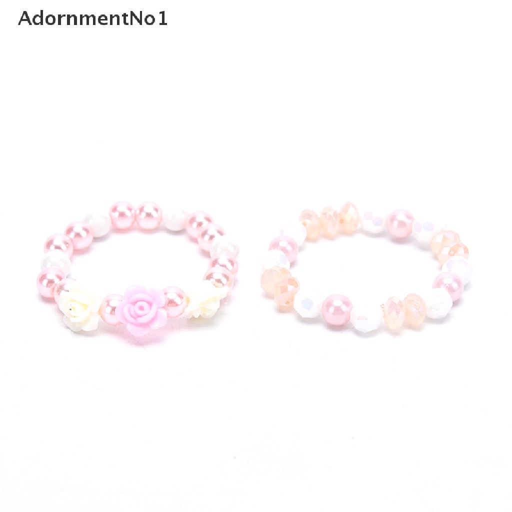 (AdornmentNo1) 2pcs / set Gelang Tangan Elastis Aksen Bunga + Manik-Manik Untuk Perhiasan Anak Perempuan