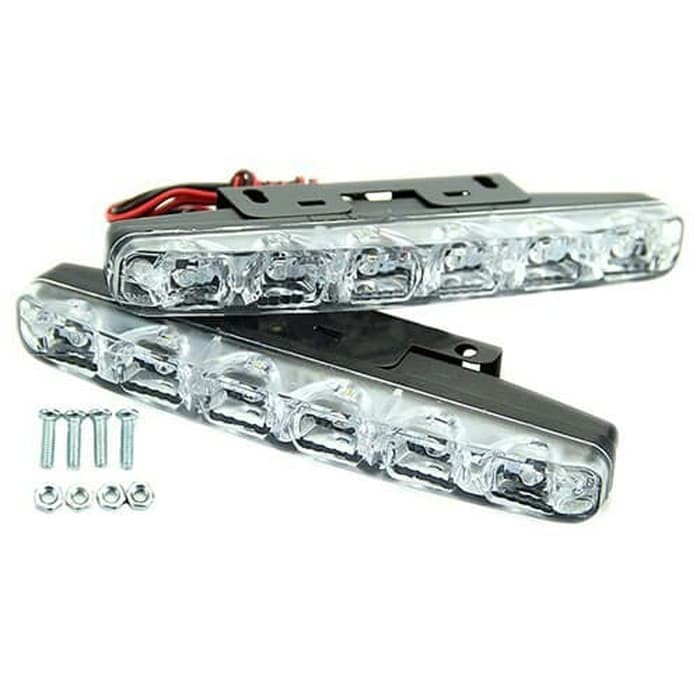 2 Pcs Lampu 6 Led Mobil Drl Depan Fog Lamp Sen Sorot Tembak Senja Kota - Putih