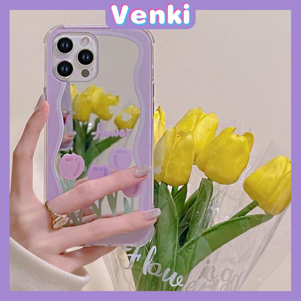 iPhone Case Acrylic HD Mirror Laser Airbag Shockproof Protection Camera Cute Purple Tulip Flowers Compatible For iPhone 11 iPhone 13 Pro Max iPhone 12 Pro Max iPhone 7 Plus iPhone xr