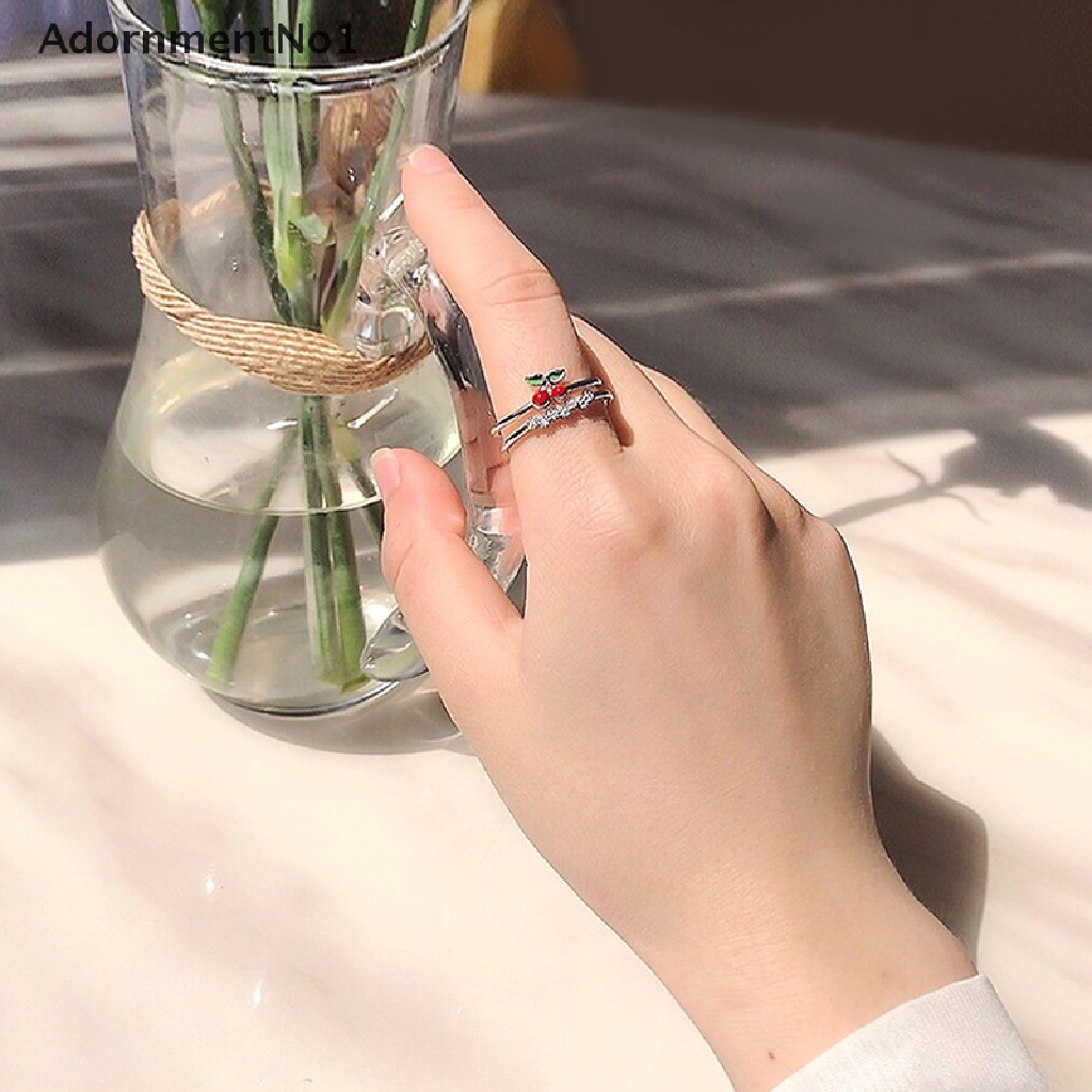 (AdornmentNo1) Cincin Terbuka Gaya Jepang / Korea Motif Strawberry / Cherry Untuk Perhiasan Wanita