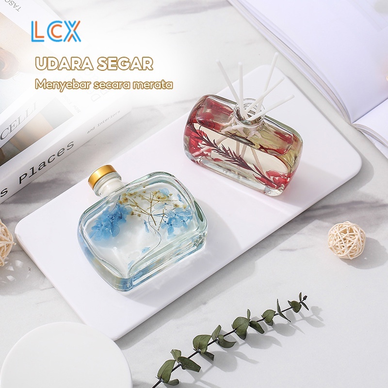 LCX Ruangan Parfum Essential Oil Stick 50ml Clear Vas Premium Reed Diffuser Device Pengharum  + Bunga