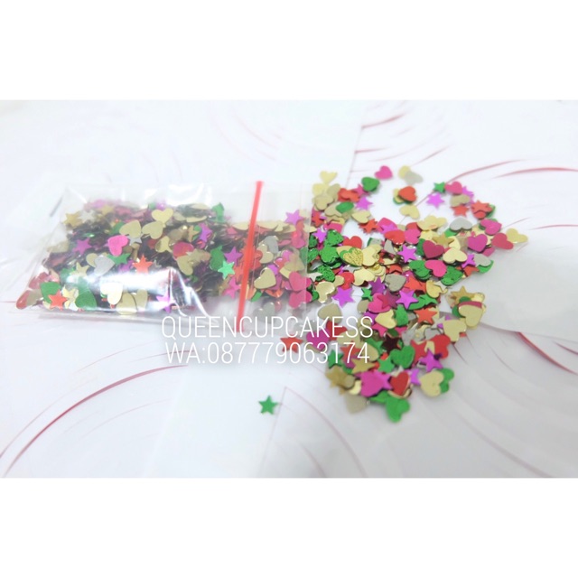 confetti hiasan tabur isi balon transparan bintang love warna warni metalik