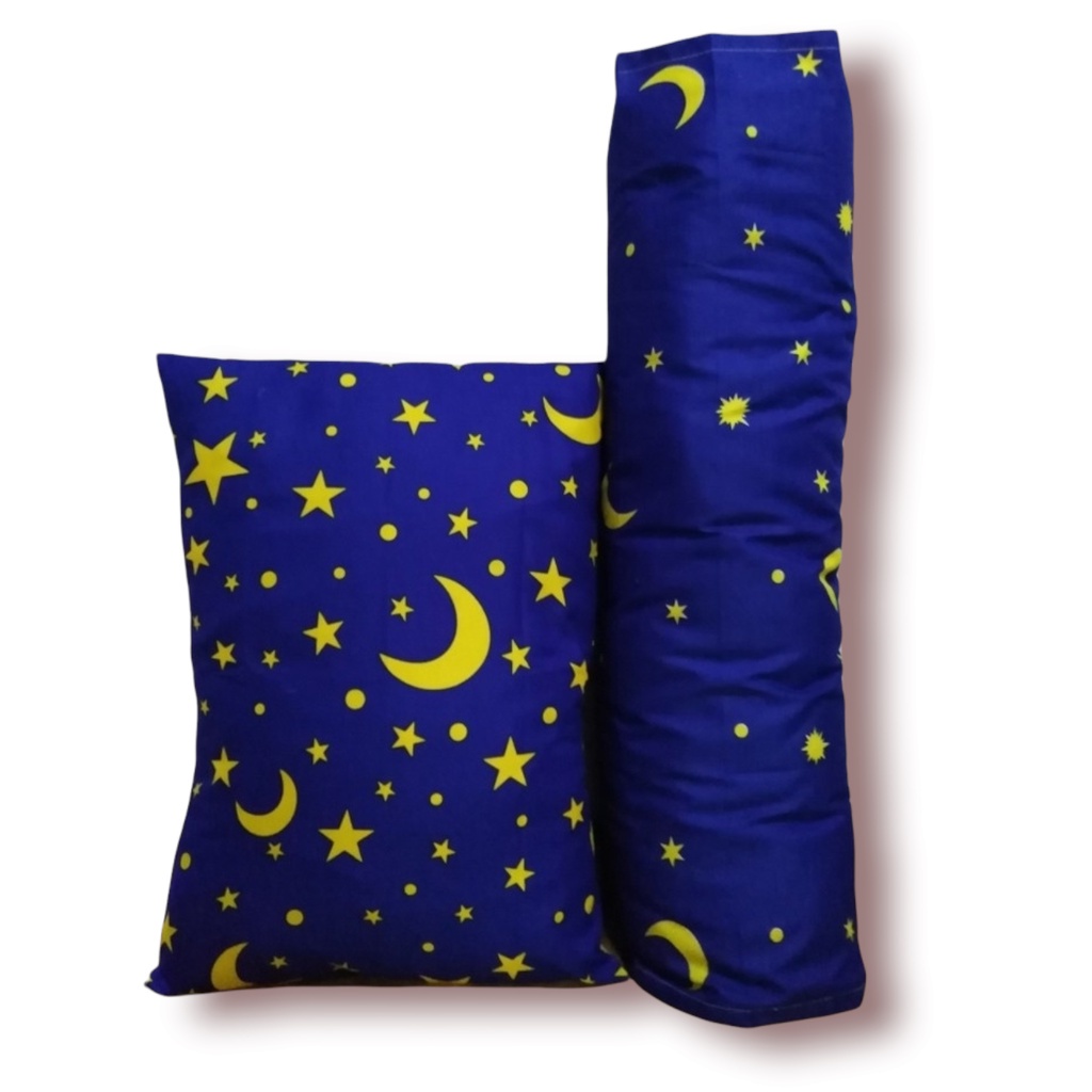 Sarung Bantal dan Sarung Guling Motif Bulan Bintang Starmoon Biru / One Set Sarung Bantal Dan Sarung