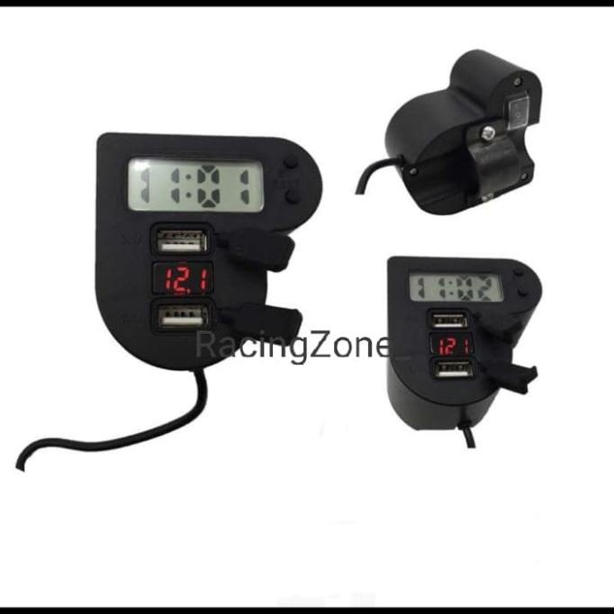 Voltmeter Charger Hp USB Jam Digital 3 in 1 Breaket Motor Dan Mobil racingzon4 Diminati Banget