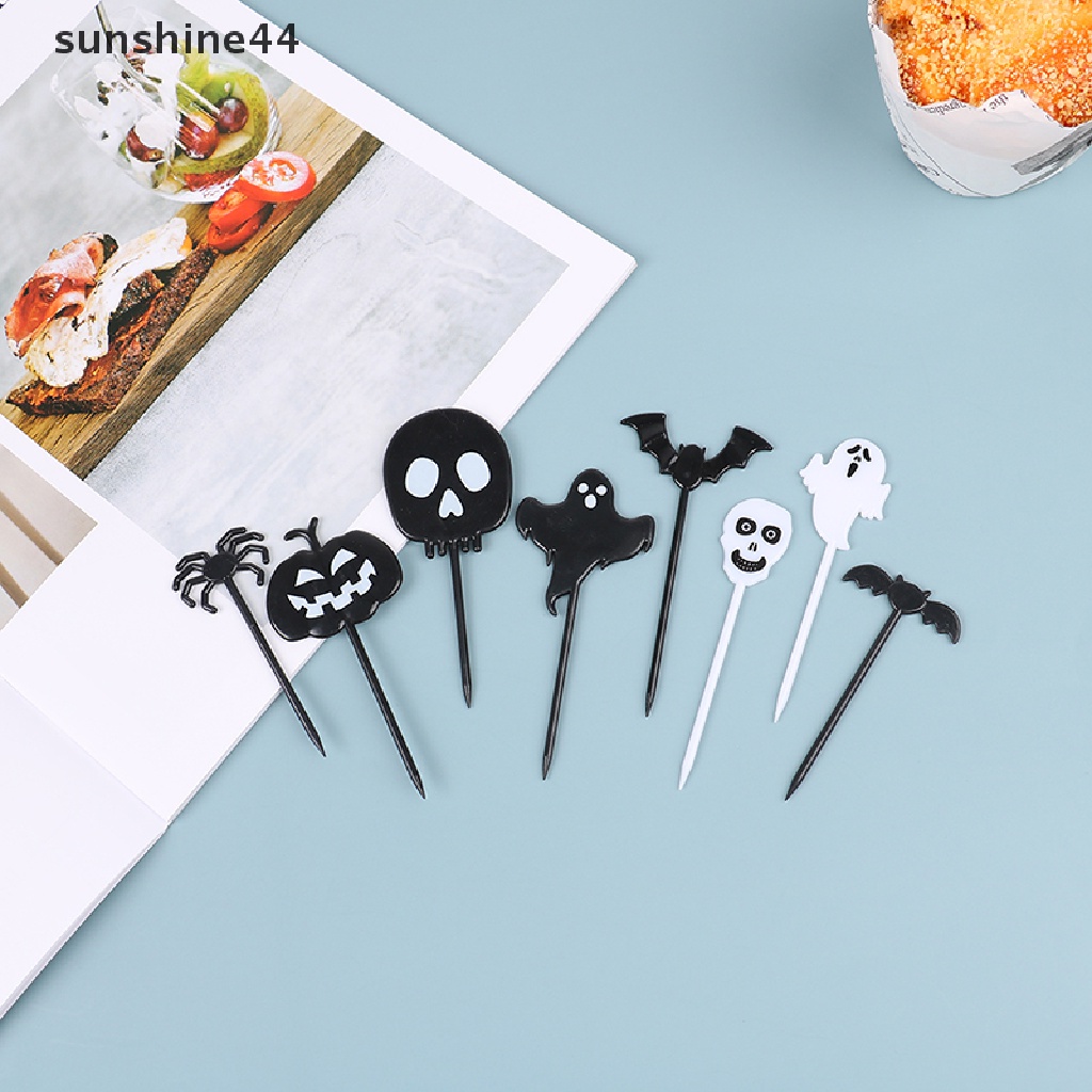 Sunshine 10Pcs Tusuk Gigi / Buah / Cupcake Desain Kartun Halloween Bahan Plastik