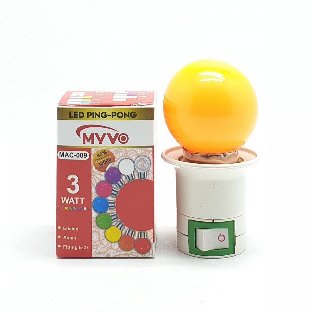 Myvo Orange Lampu Led Ping Pong 3W E27 Warna Orange + Linux Fiting Colok Switch / LAMPU TIDUR