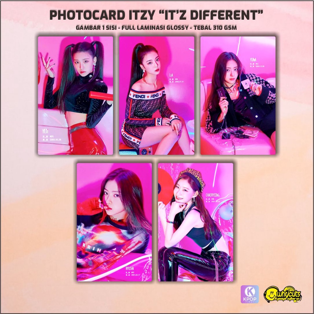 PHOTOCARD FULL SET KPOP ITZY / PRINT 1 SISI / FULL LAMINASI GLOSSY / ANTI AIR DAN TIDAK LUNTUR / ISI 5PCS