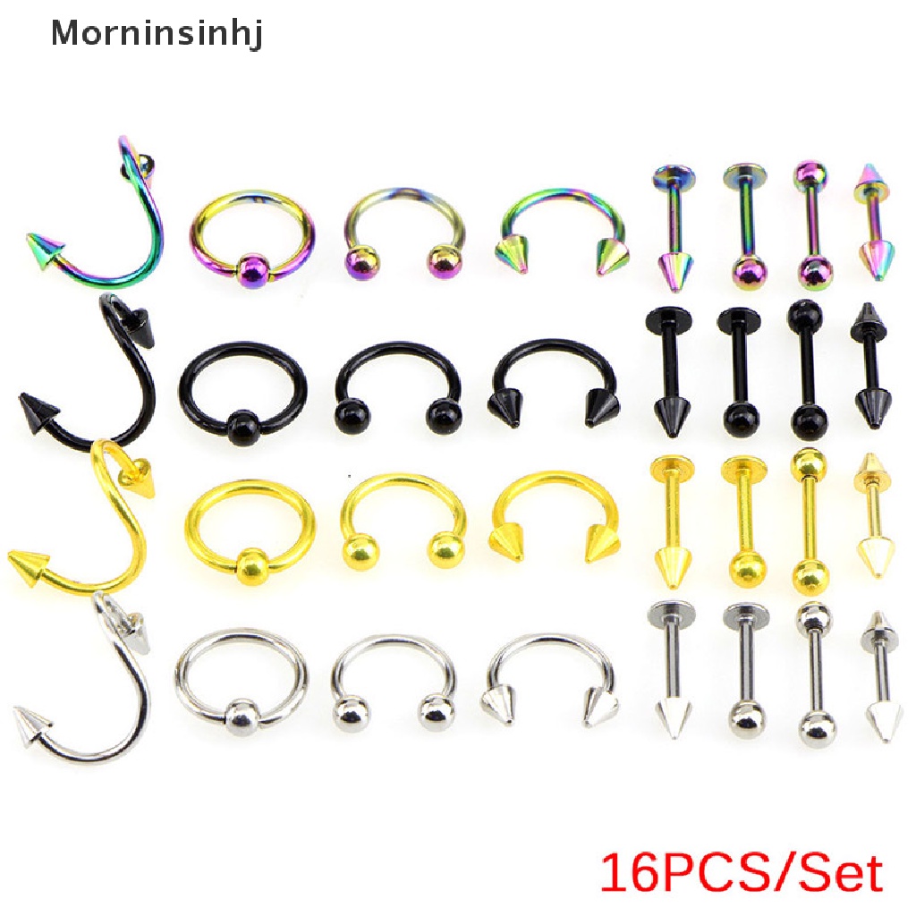 16pcs / Set Cincin Tindik Alis Lidah Perut Bentuk Spiral Bahan Stainless Steel