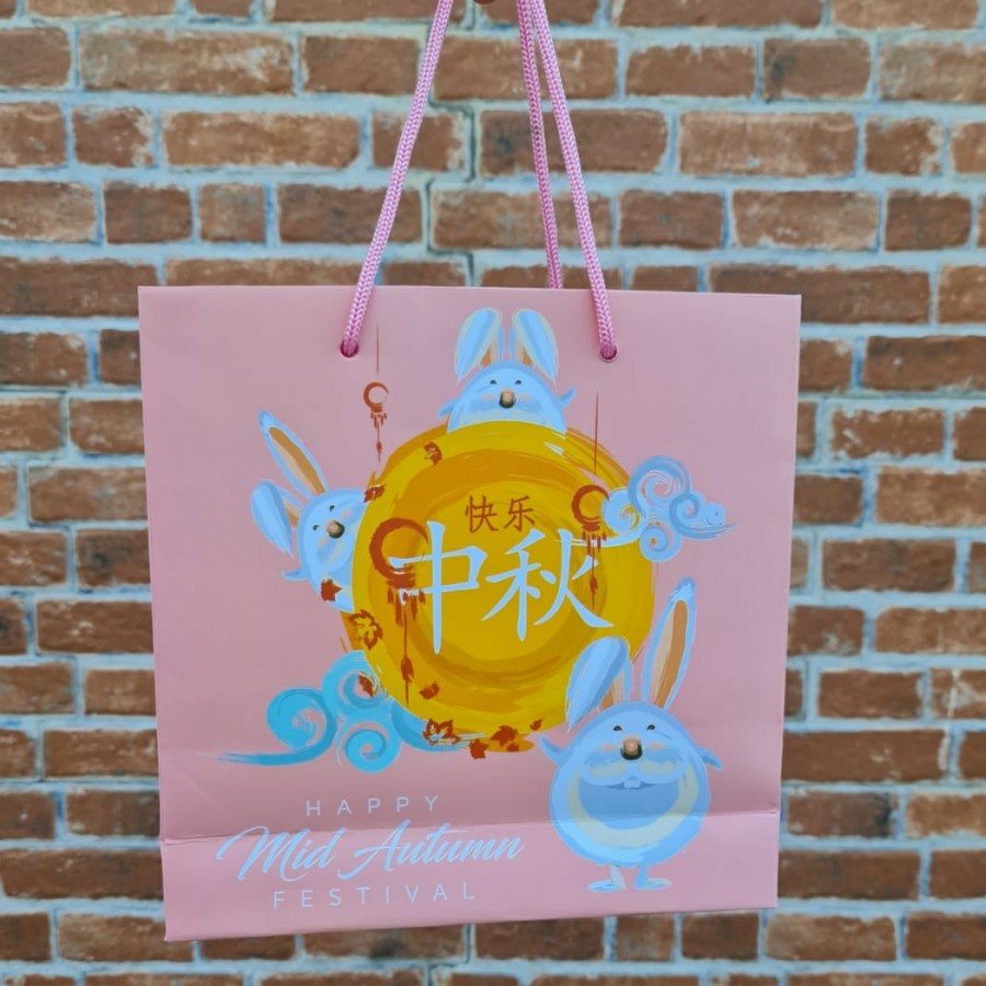 

(5 Pcs) Tas Paperbag Dus Mooncake Kotak Kemasan Goodie Bag Mooncake Papperbag Mida Autumn Pink