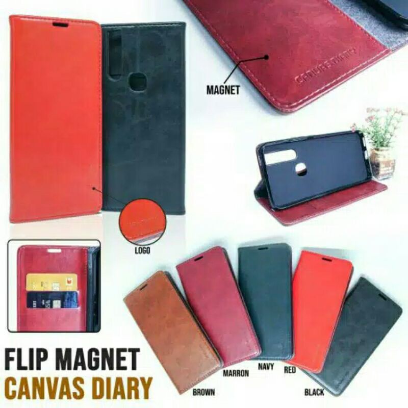 OPPO A52 A92 2020 LEATHER CASE FLIP MAGNET KULIT CANVAS DIARY CASING