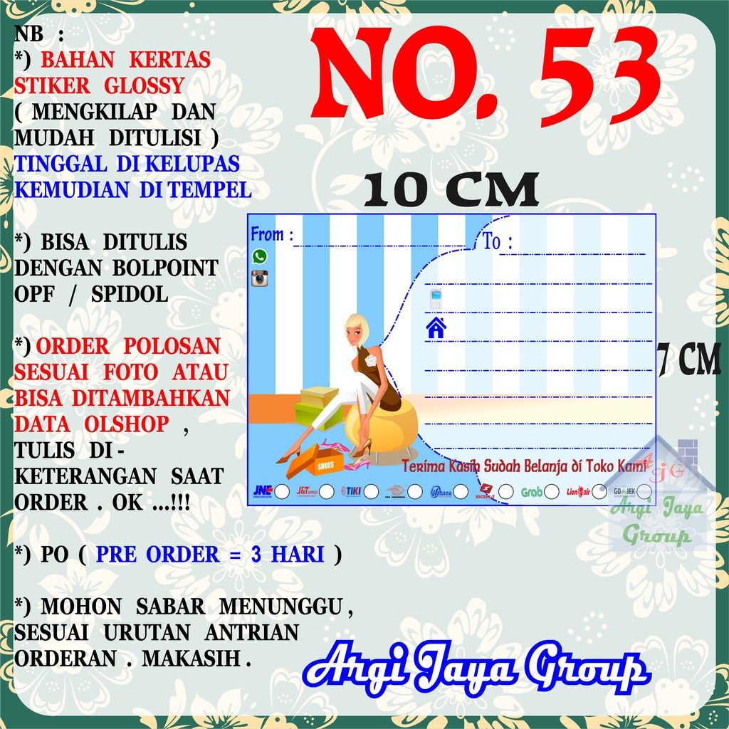 

Stiker Pengiriman - Sticker Alamat Olshop Murah Nomer 53 - 10x7 cm - Glossy