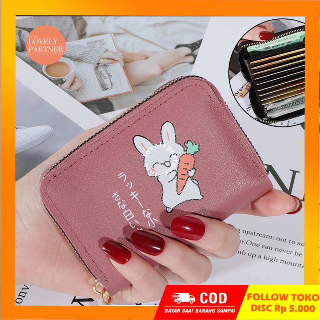 W22 Dompet Mini Wanita Kelinci Lucu Cute Murah Carrot Koin Kartu Uang Foto Cewek Women Wallet Kecil Perempuan Kulit PU Leather Binatang Putih Hitam Panjang  Korea Pria Cowok Laki Laki Rabbit Import Premium Lipat Jepang Import Tas Hadiah Cantik