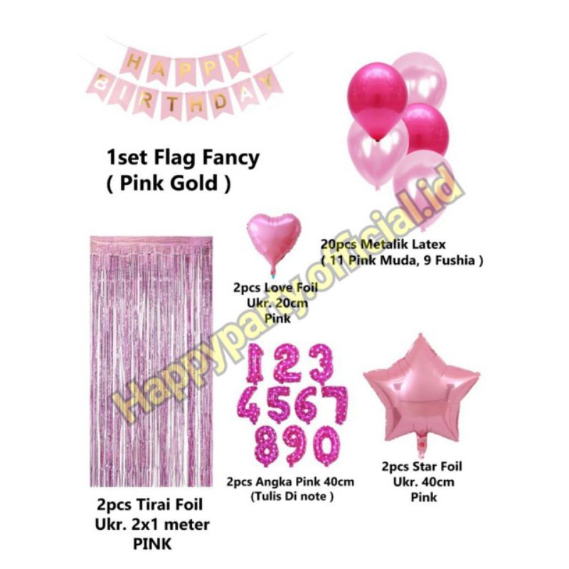 PAKET DEKORASI ULANG TAHUN/ HAPPY BIRTHDAY TEMA PINK UK. 2 X 2 METER