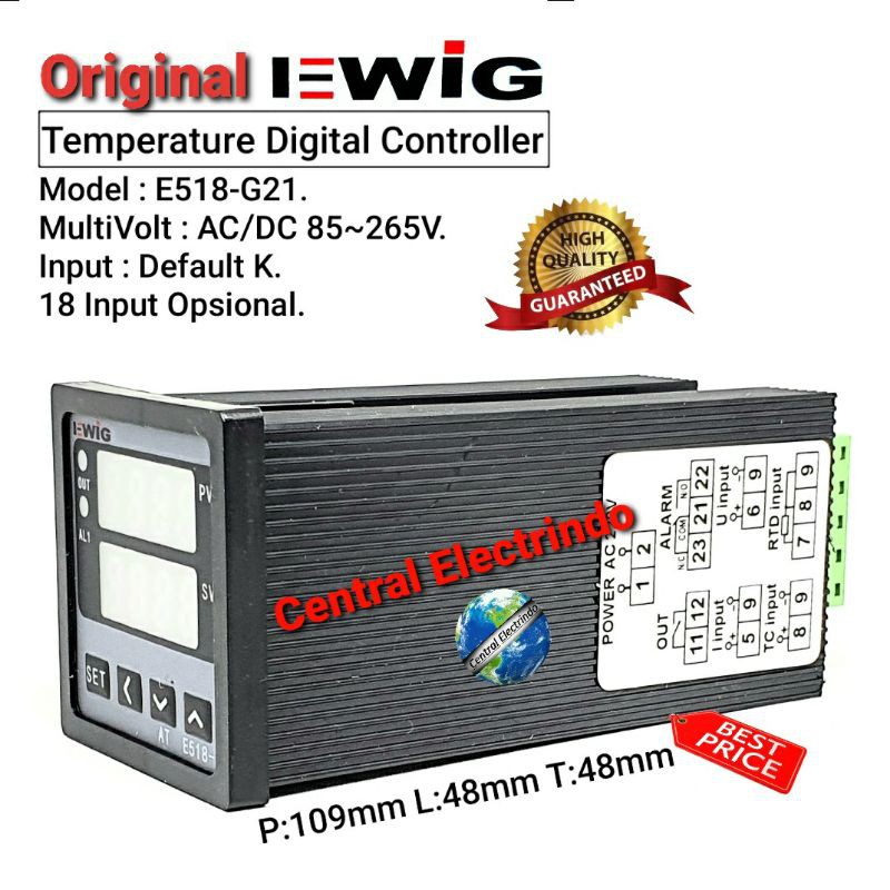 Temperature Controller/Thermo Control Digital E508-G 48x48mm AC/DC 85~265V EWIG.