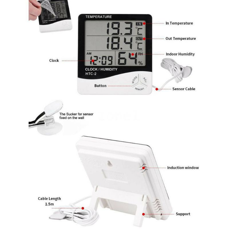 THERMOMETER HYGROMETER DIGITAL JAM TERMOMETER RUANG INDOOR HTC-2 3 BARIS