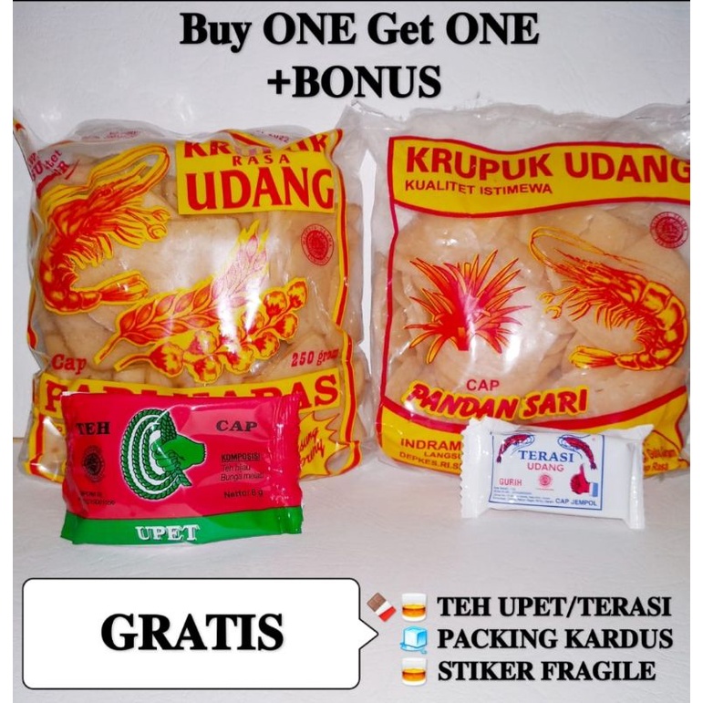 

Buy 1 Get one Krupuk Udang Padi Kapas Sedang 250g GRATIS Krupuk Udang Pandan Sari