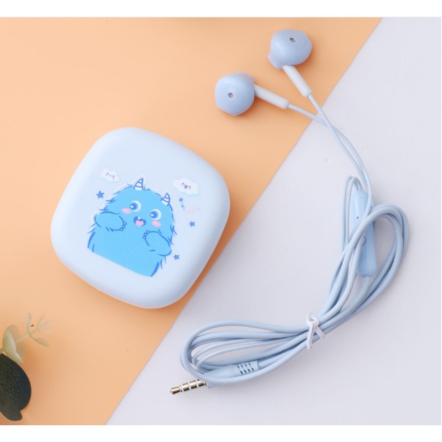 [XY-36] Set Headset Earphone Motif Kartun MONSTER Lucu / Wadah Earphone Kotak Kartun Monster Imut