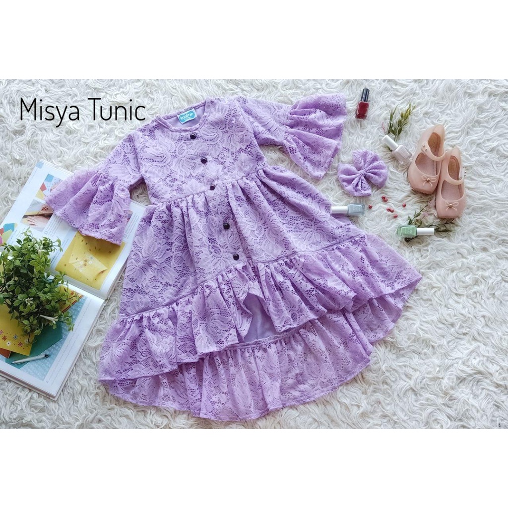Misya Tunic/Tunic Brukat Model Terbaru/Tunic Brukat Kekinian Warna Ungu Muda