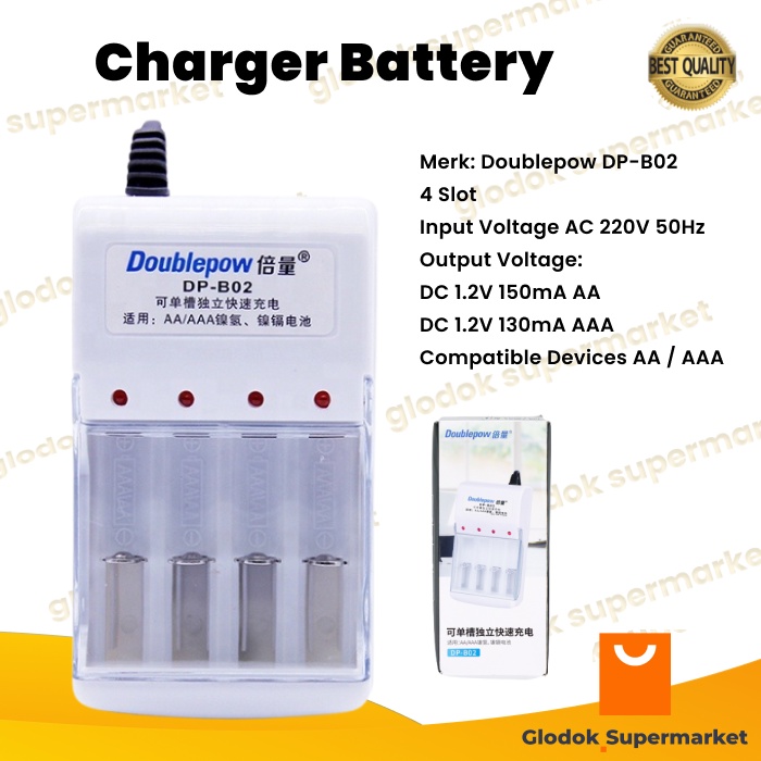 Alat Charge Baterai Doublepow Charger Battery 4 slot isi Ulang Batre AA AAA DP-B02