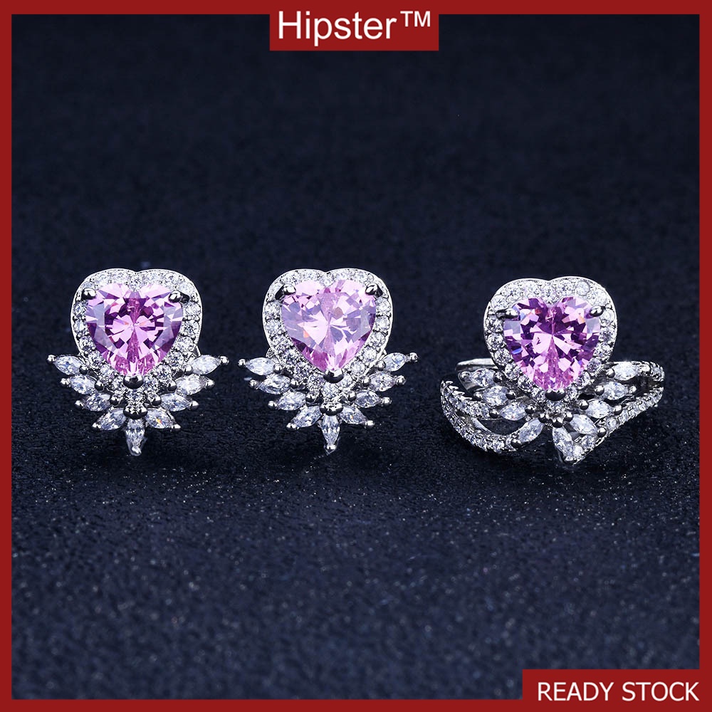 Heart-Shaped Ring Natural Fashion Sapphire Earings Set