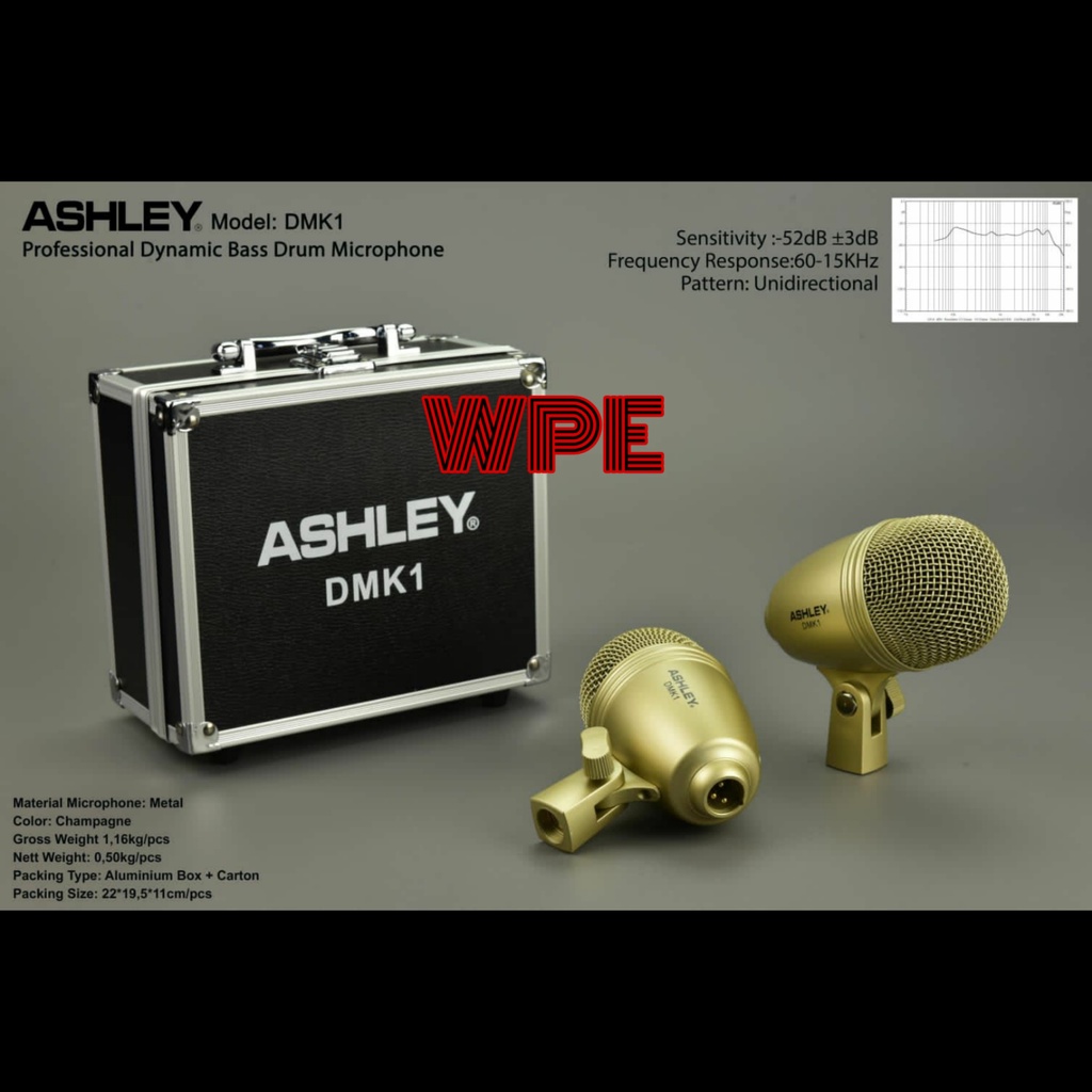 Mic Drum Kick Bass ASHLEY DMK1 Dynamic Bass Drum Mic Free Hardcase Original