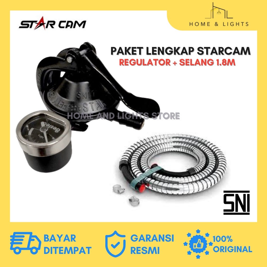 Paket Regulator Gas + Selang Flexi Starcam / Selang Regulator Gas / Kepala Gas Starcam Meter SC 23M FREE Selang Gas 1.8M