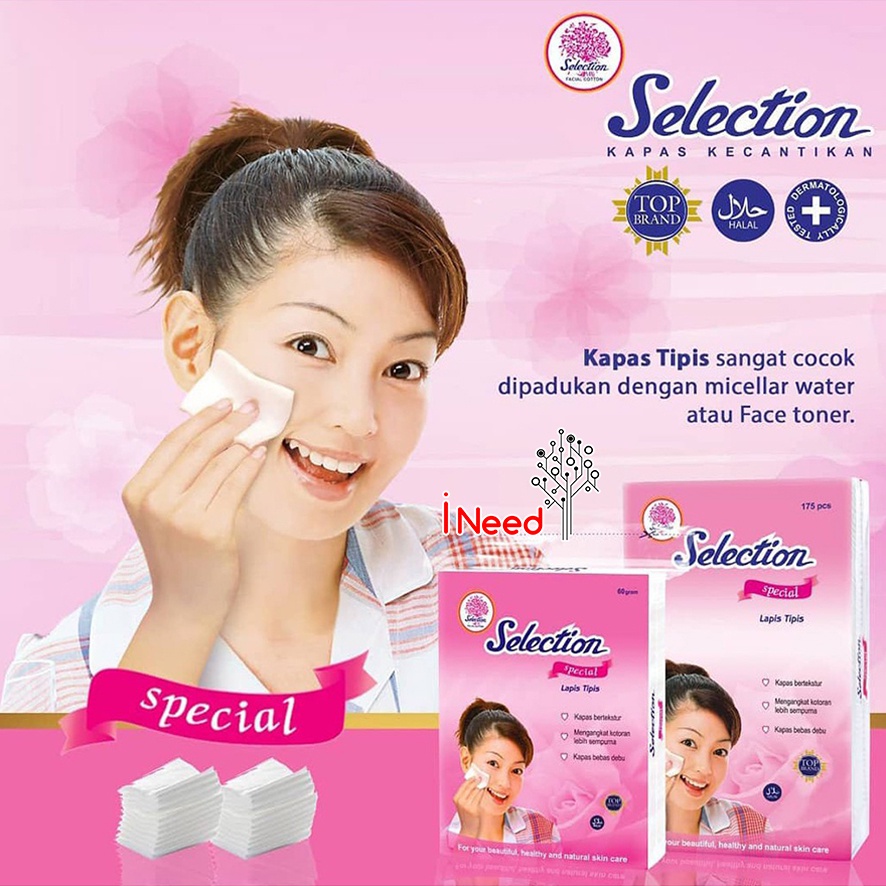 (INEED) KAPAS TIPIS SELECTION SERIES - KAPAS SELECTION FACIAL COTTON TIPIS (COTTON BUD-BULAT-FACIAL COTTON)