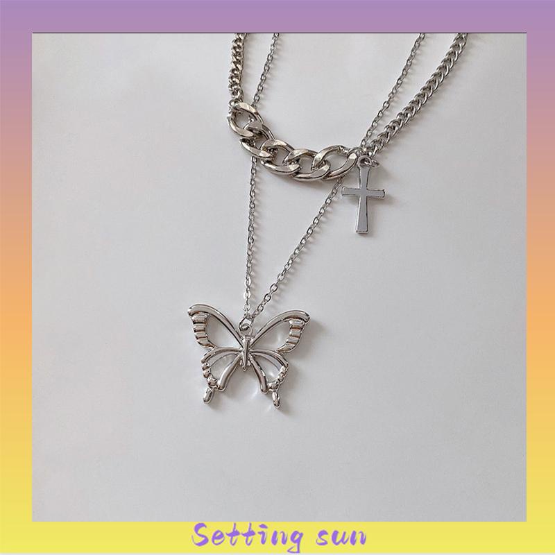 Butterfly Kalung Wanita Desain Kupu-Kupu Gaya Hip Hop Untuk Musim Gugur / Dingin TN