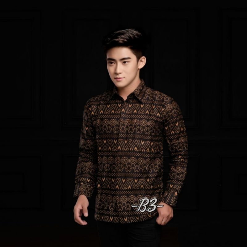 Kemeja Batik Pria Lengan Panjang Premium HRB026 Motif KERATONAN Kode 002 size M L XL XXL Reguler