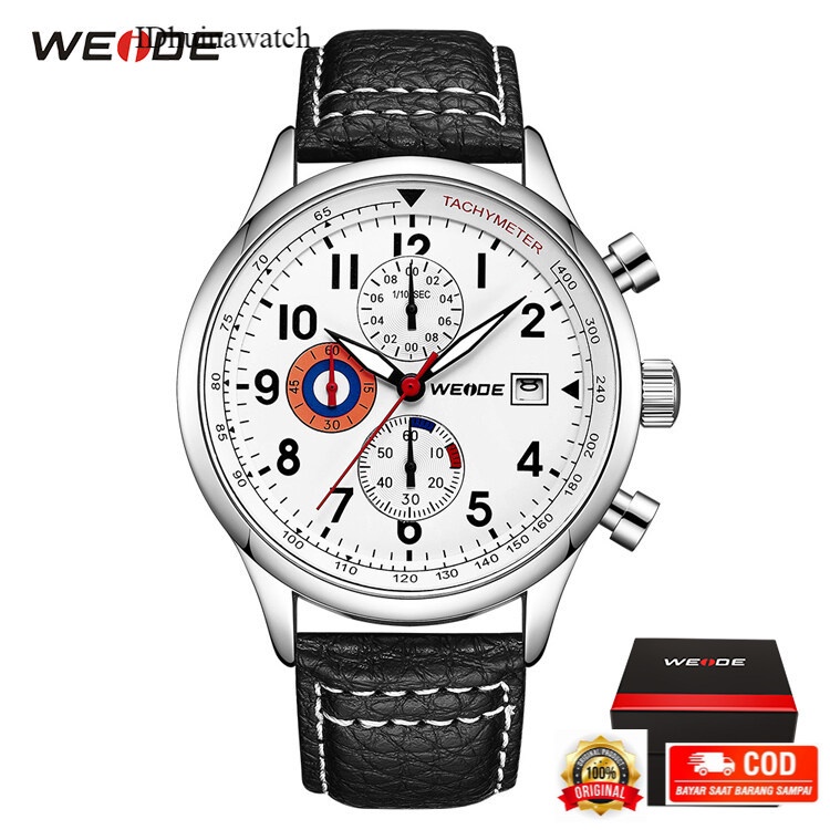 WEIDE Jam Tangan Pria Anti Air Chronograph Kasual Mewah untuk Kalender otomatis Pria Arloji Fesyen O