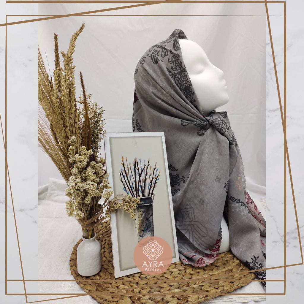 HIJAB SYARI SEGIEMPAT KERUDUNG JUMBO MOTIF JILBAB BESAR KERUDUNG JUMBO LASERCUT 130 cm JILBAB SYAR'I 130cm azzura Aubrey-G Grey