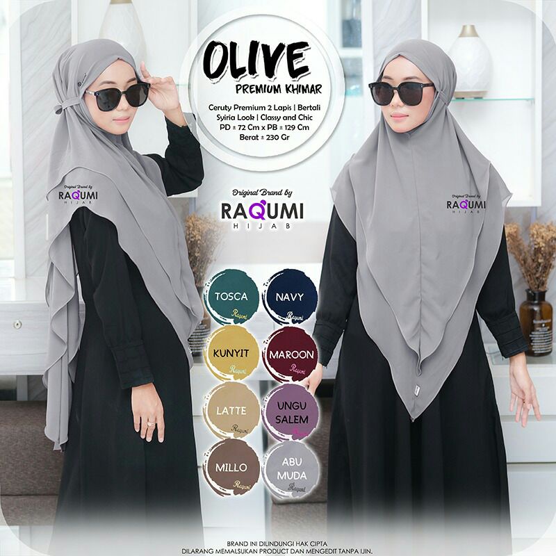 Hijab Khimar Instant Terbaru Olive Original Raqumi