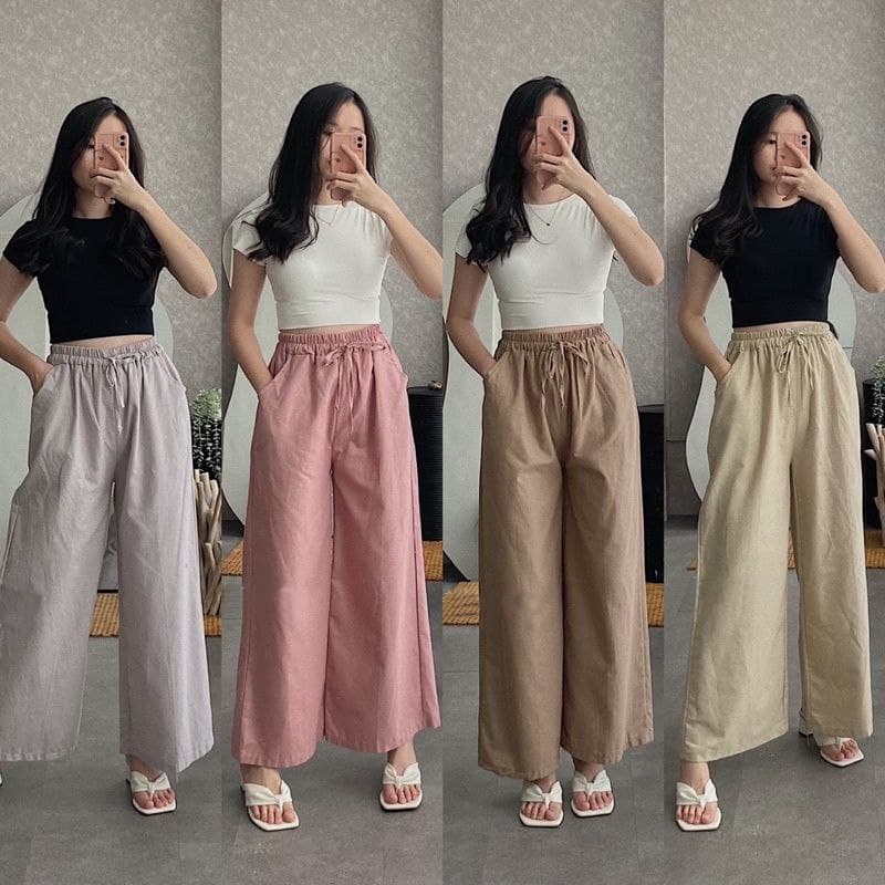 CELANA KULOT RAYON WANITA TALI PANJANG PINGGANG KARET UNIQLO KULOT POLOS MURAH