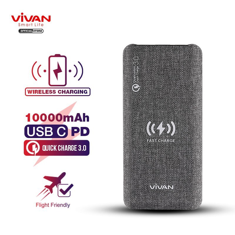 VIVAN VPB-W10/VPB-W11 10000mAh Quick Charge 3.0 Wireless Power Bank Anti Slip Innovative Design