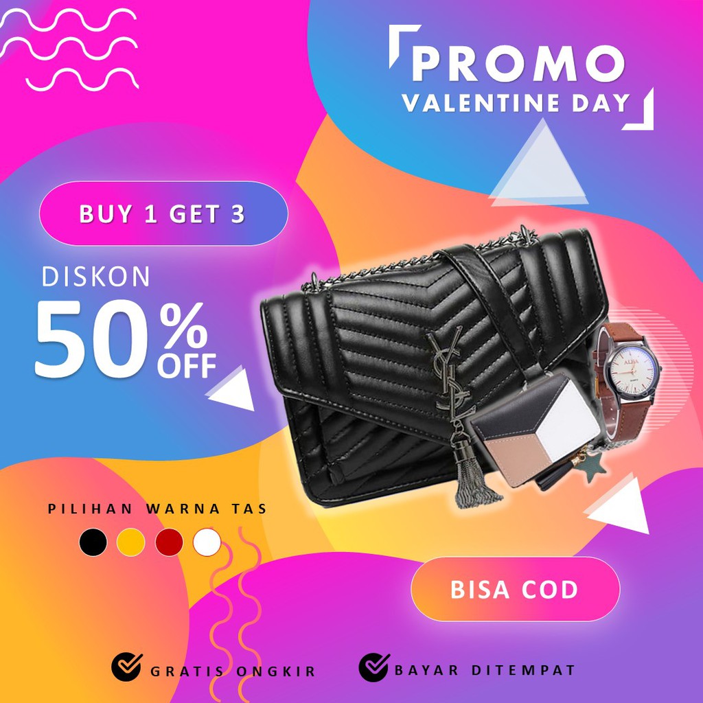 Cod Tas Selempang Tas YSL Ori Import - Buy1Get3 (Dompet dan Jam Tangan)
