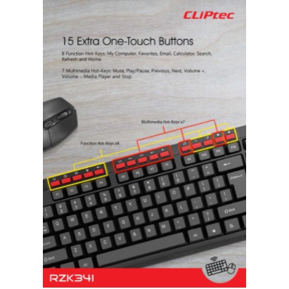 Keyboard mouse cliptec wireless multimedia combo bundle silent full size membrane 1600dpi rzk341