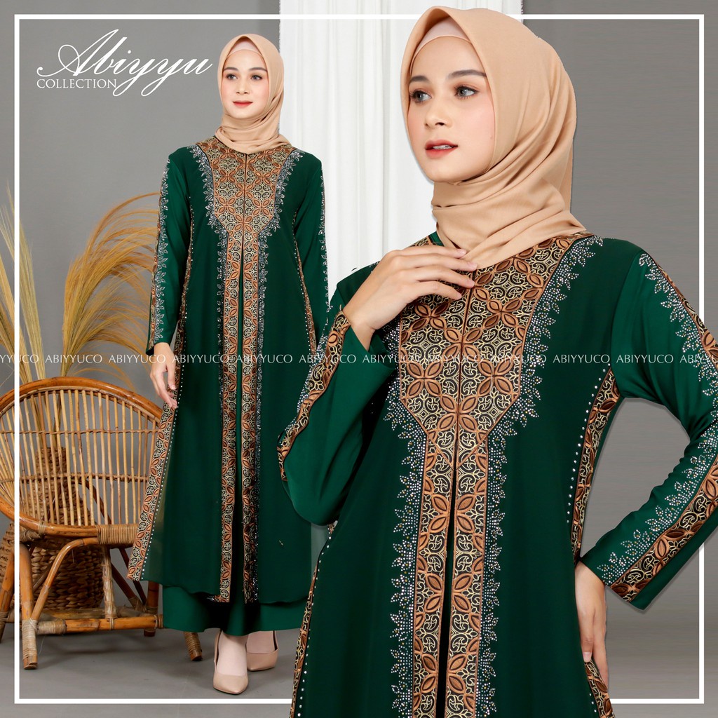 Abiyyuco GL1042 | Gamis Abaya Turkey Busui Hitam dan Warna Turki Mewah Restleting Depan Turky Terbaru Elegan