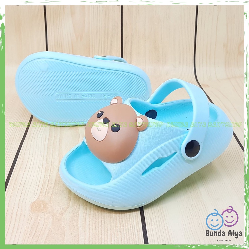 Sandal Anak Laki Laki Usia 4 5 6 Tahun BEAR BIRU Karet Anti Licin - Sendal Anak Cowok Model Tali Belakang Motif Kartun Lucu Karet Anti Licin Size 18-29