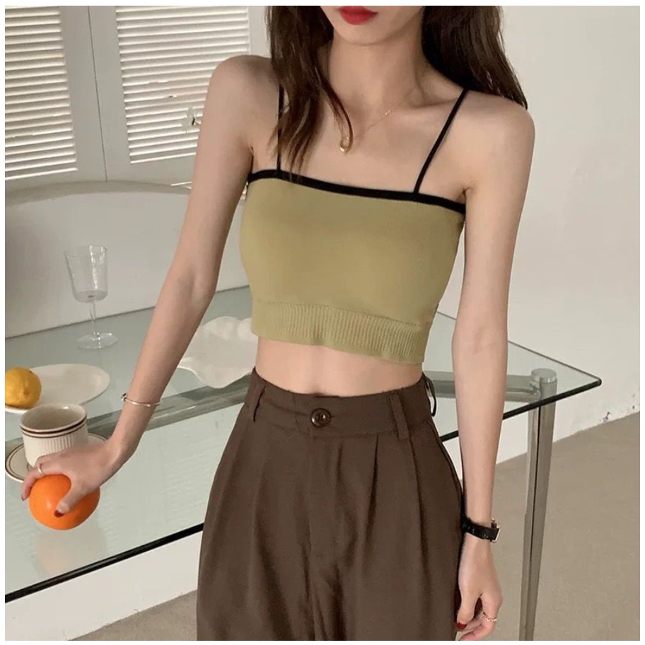 Tank Top Wanita Crop Top Pakaian Dalam Sexy Tali Kecil Ada Sponge Busa