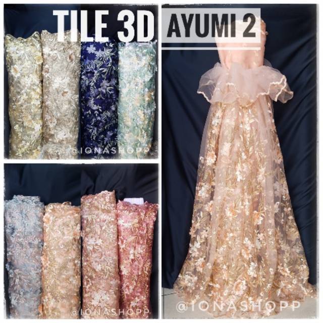 Kain Tile Bordir 3 Dimensi Bunga Rambat Ayumi 2 Brokat 3d Bahan Kebaya Dress Pesta