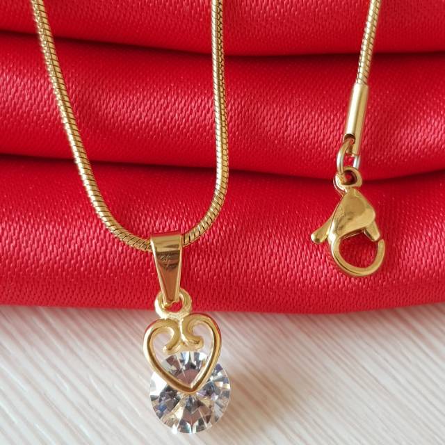 Kalung Love Fashion Permata cantik Titanium Gold Original