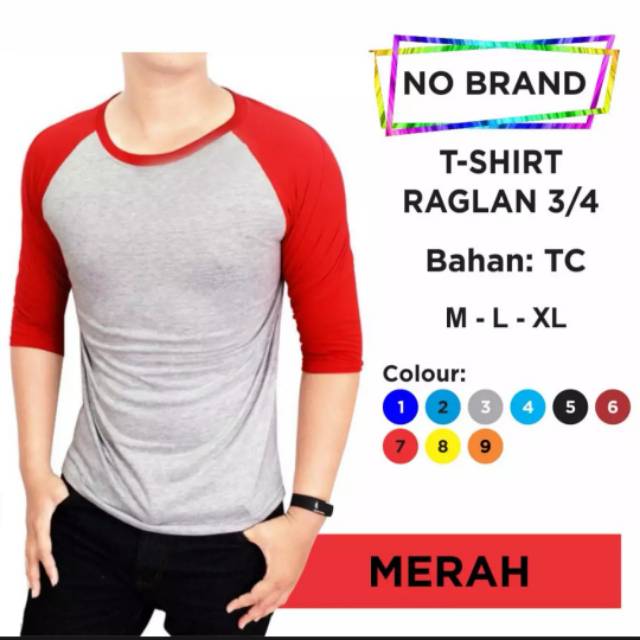 Noveli wear - Kaos polos reglan Abu Misty kombinasi lengan 34 Warna | kaos seragam raglan pria dan wanita