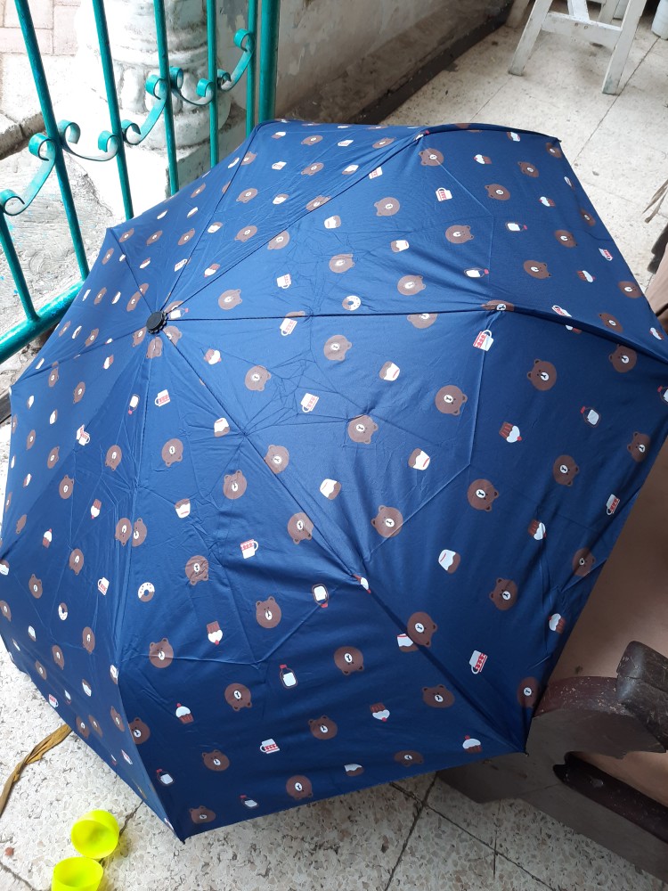 Payung Lipat Karakter Polkadot Line Brown / Payung Lipat Premium Karakter Lucu Imut Unik Polkadot
