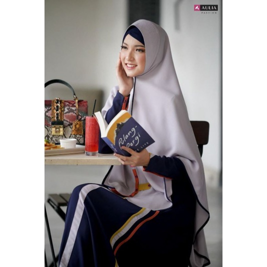 Terbaru Set Gamis NARAYA NAVY CHALK by Aulia Fashion